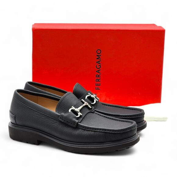 Salvatore Ferragamo Glasgow Calfskin Leather Loafers 7.5 EE US 8.5 Black $950 main image 5